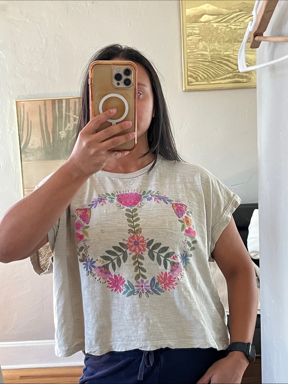 NATURAL LIFE Cream Floral Peace Sign Crop Top